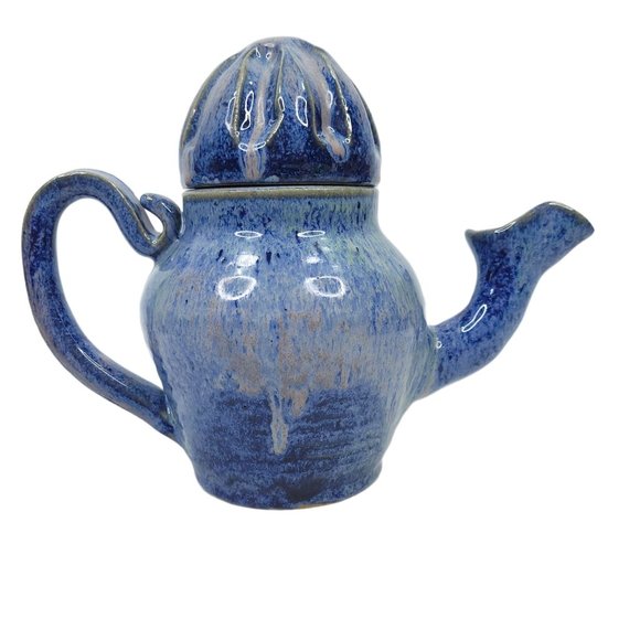 Whimsical Blue Teapot Southern Pottery 24 oz Handmade Boho Artsy Unique Gift - Picture 12 of 12